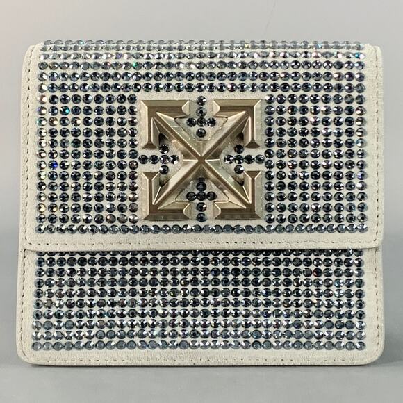 OFF-WHITE JITNEY Grey Rhinestones Leather Crossbody Handbag - Picture 1 of 7
